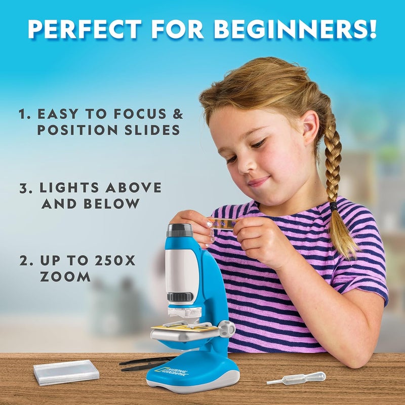Blue Marble National Geographic Junior Microscope for Kids- Kit Includes Up to 250x Magnification Handheld Mini Attachment, 12 Slides, Lab Guide, Science Toy for Ages 6-12, STEM Project - Image 2